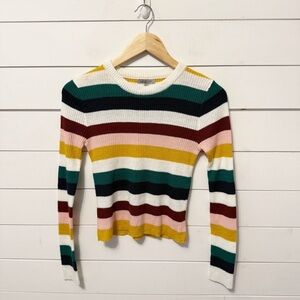Charlotte Russe | 90s Inspired Colorful Crew Neck Striped Long Sleeve Sweater M